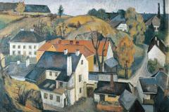 Kunštát-na-obraze-namalován-pivovar-pohled-zhora-od-zámku